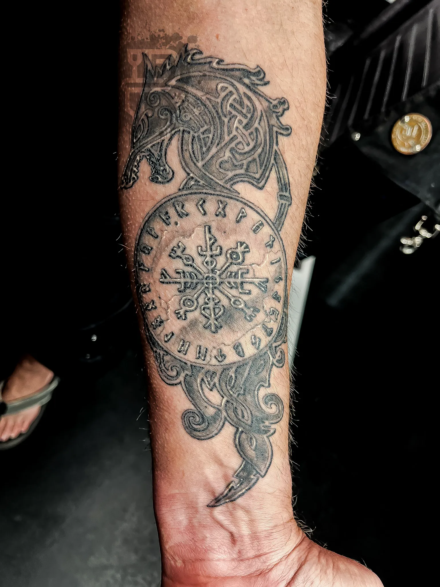 150-Healed Nordic Rune Wolf Forearm Tattoo – Daniel Collins – Premium Tattoo Artistry