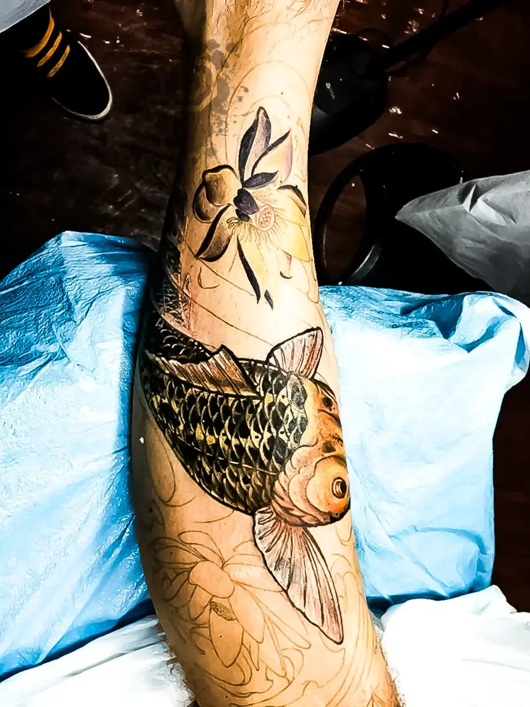koi-fish-progress-unfinished-shin-japanese-style-premium-tattoo-artistry-daniel-aaron-collins-austin-tx