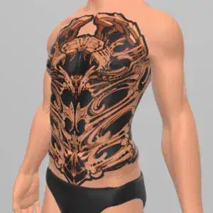 Bio-Organic torso tattoo design with anatomical illusion and biomechanical realism